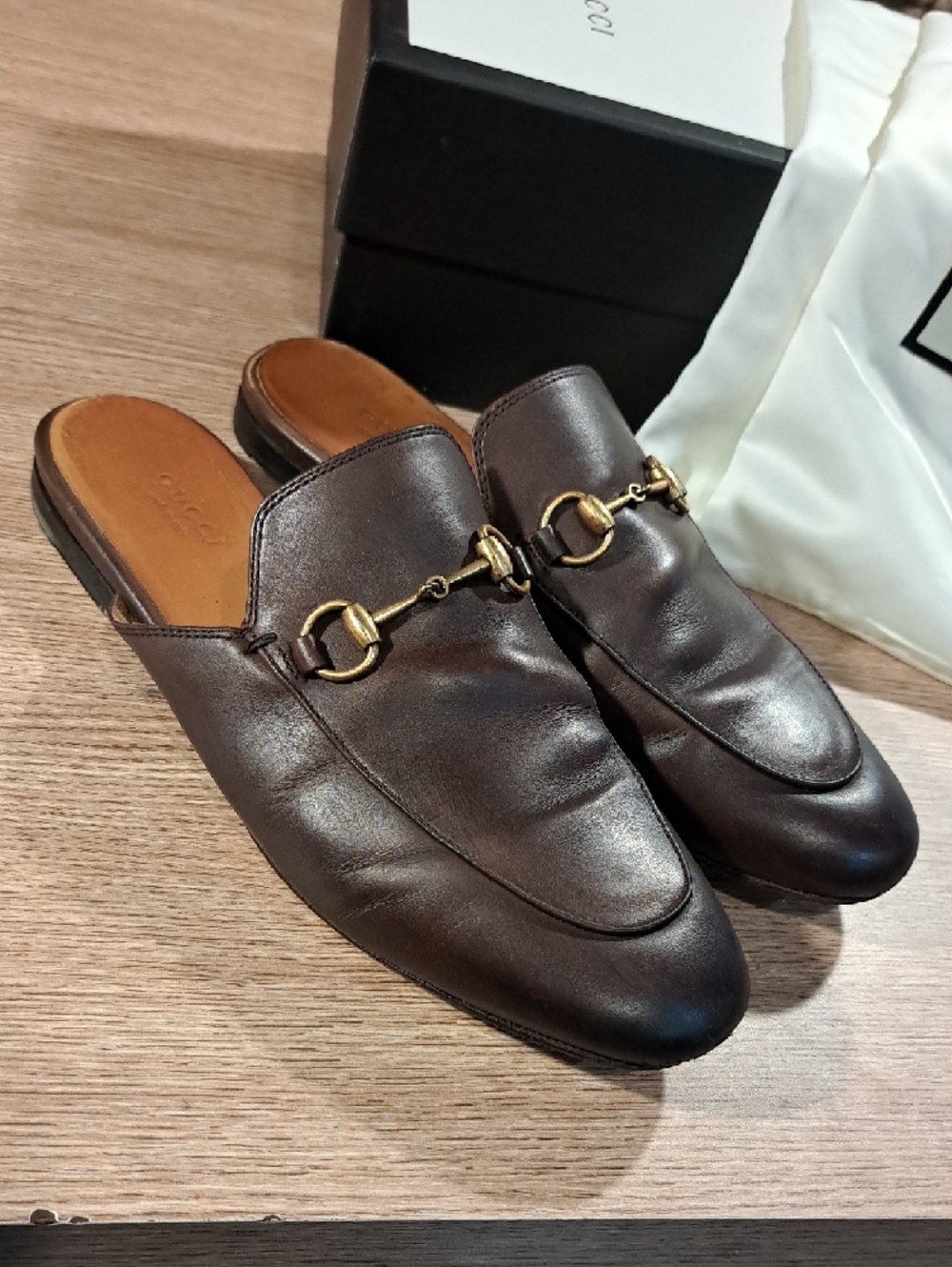 Gucci Brown Leather Pricetown Mules 38.5 US 8.5 With Box And Shoebags. - Picture 4 of 11